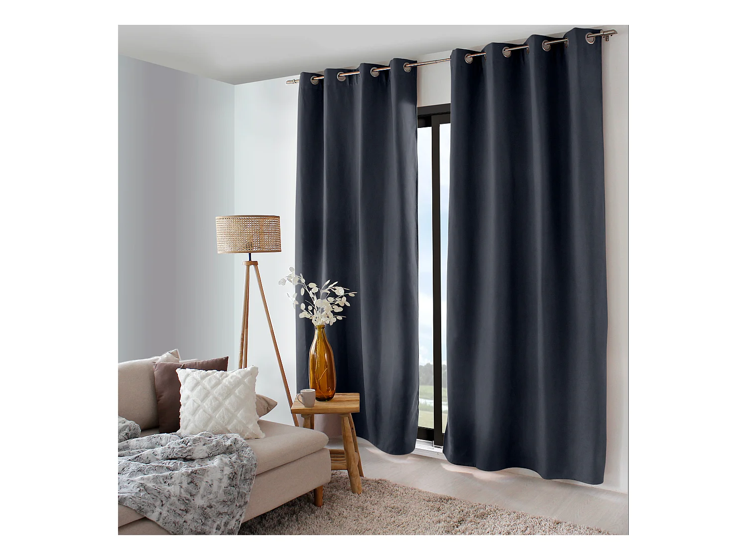 2 rideaux thermique à œillets, gris foncé, 135x240cm, doublure polaire, collection Nordica