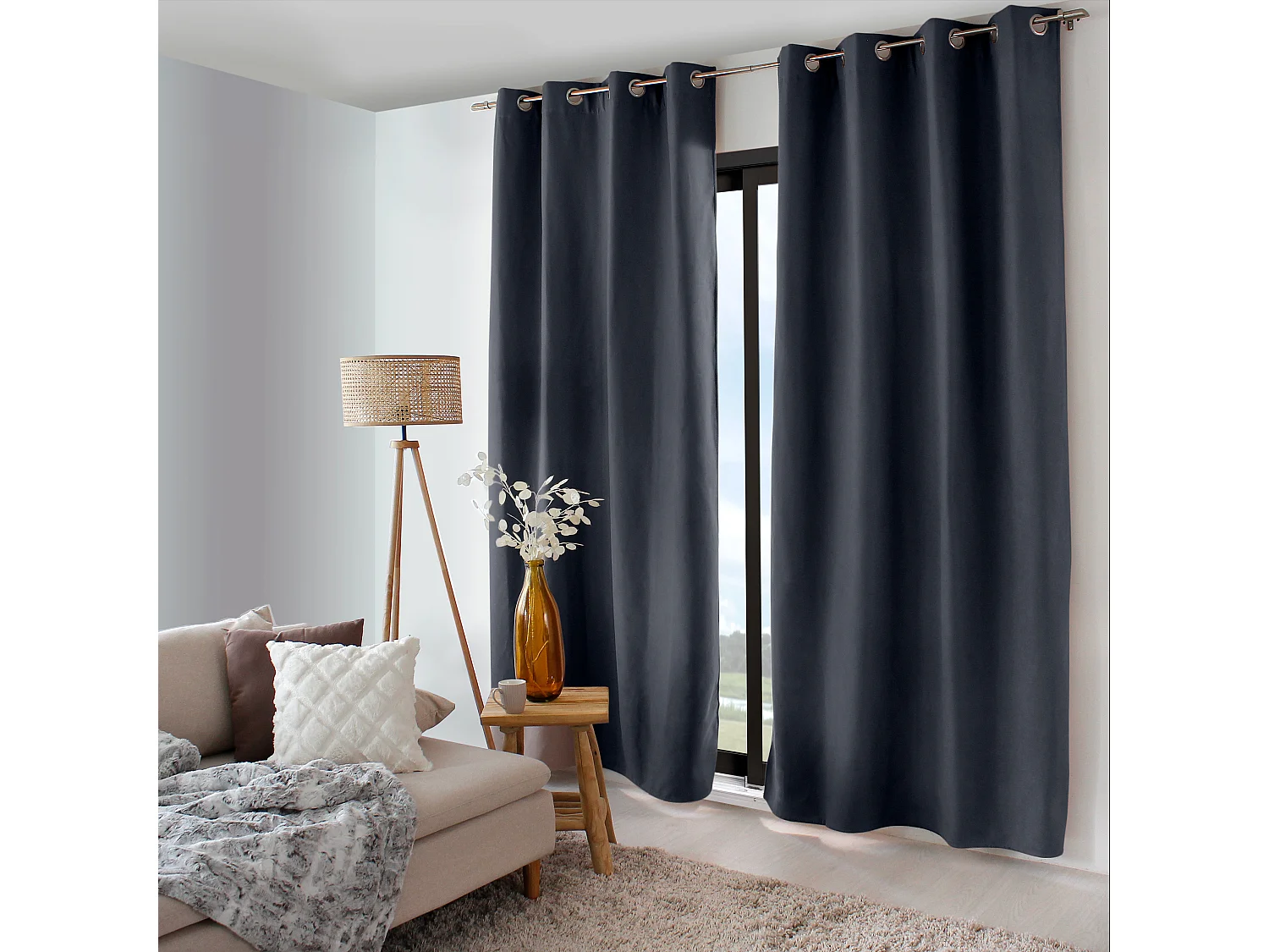 2 rideaux thermique à œillets, gris foncé, 135x240cm, doublure polaire, collection Nordica
