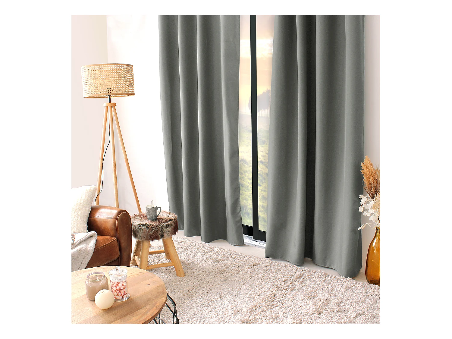 Lot de 2 rideaux thermique avec oeillets, gris, 135x240cm, collection Glacier