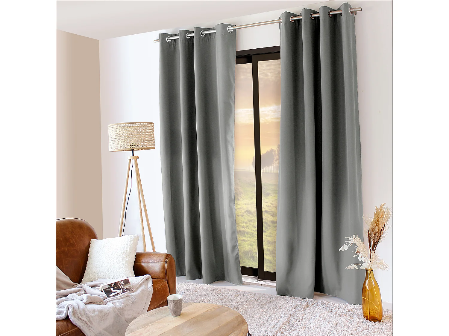 LOT de 2 Rideaux Thermique, 135x240cm, Collection Glacier, CMADECO - Gris