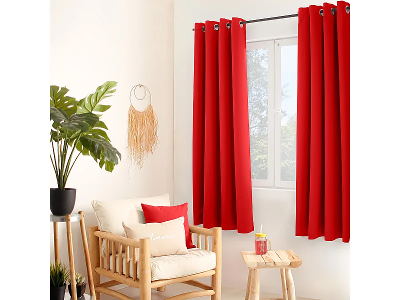 Set van 2 thermische gordijnen met zeilringen, rood, 140x180cm, 100% polyester, Glacier collectie