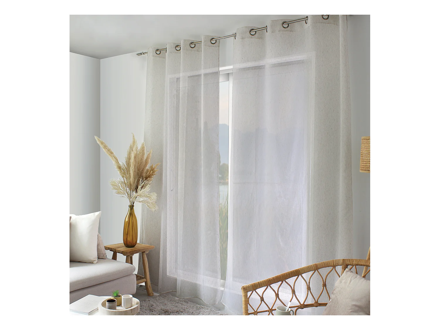 2 Voilages à œillets, 140x240cm, blanc, 15% de in, collection Louna