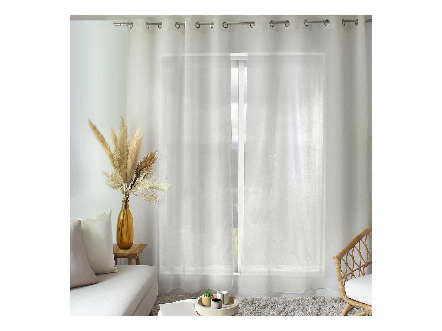 2 Voilages à œillets, 140x240cm, blanc, 15% de in, collection Louna