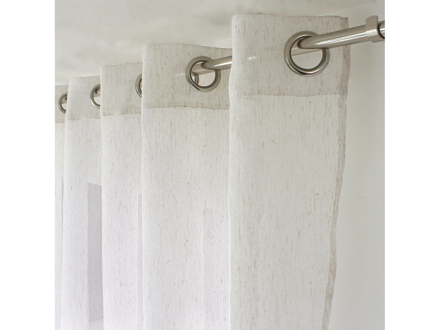 LOT de 2 Voilages à œillets, 140x240cm, Lin, Collection Louna, CMADECO - Blanc