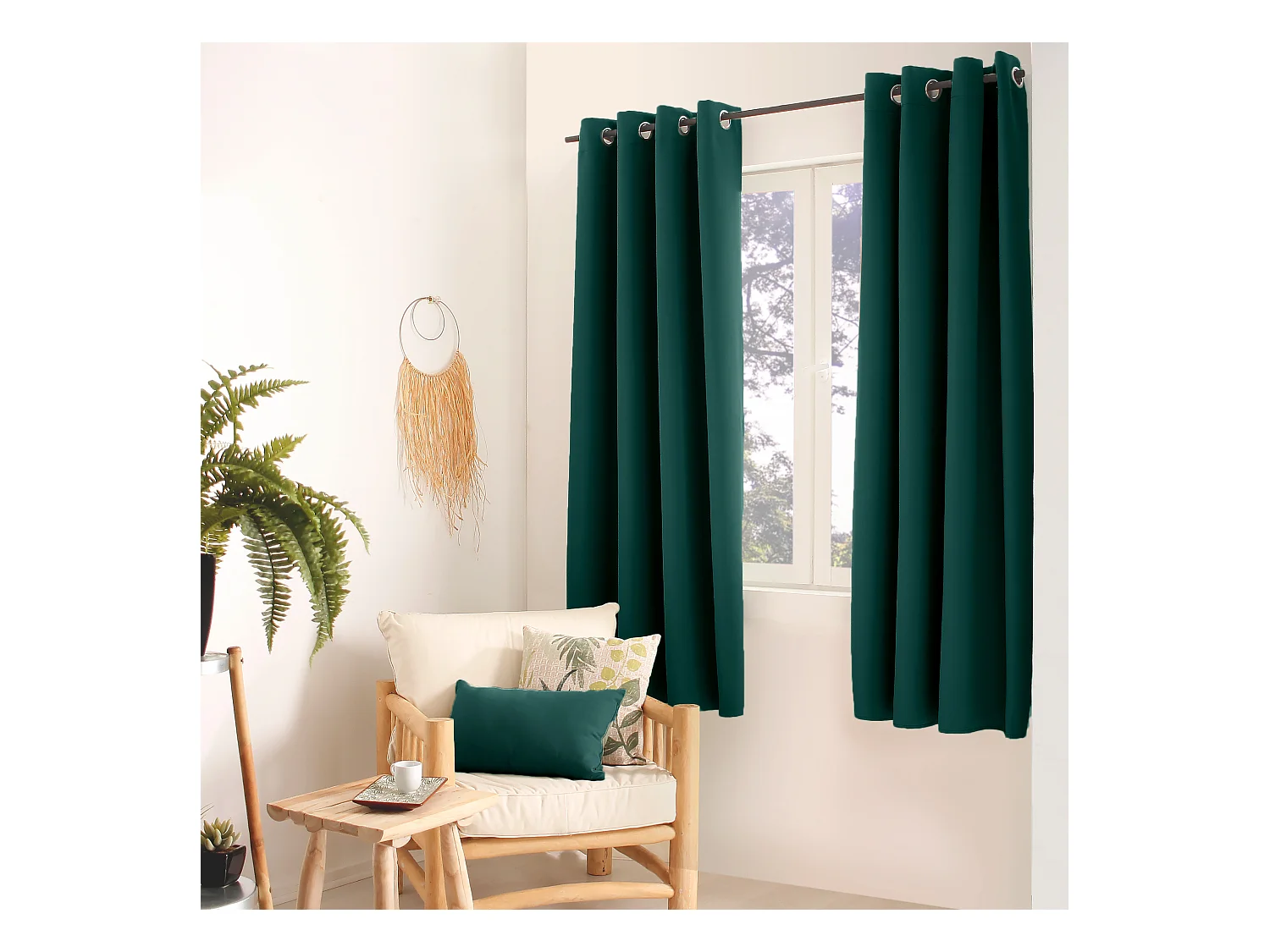 Set van 2 verduisterende gordijnen met zeilringen, donkergroen, 140x180cm, 100% polyester, Reglisse collectie