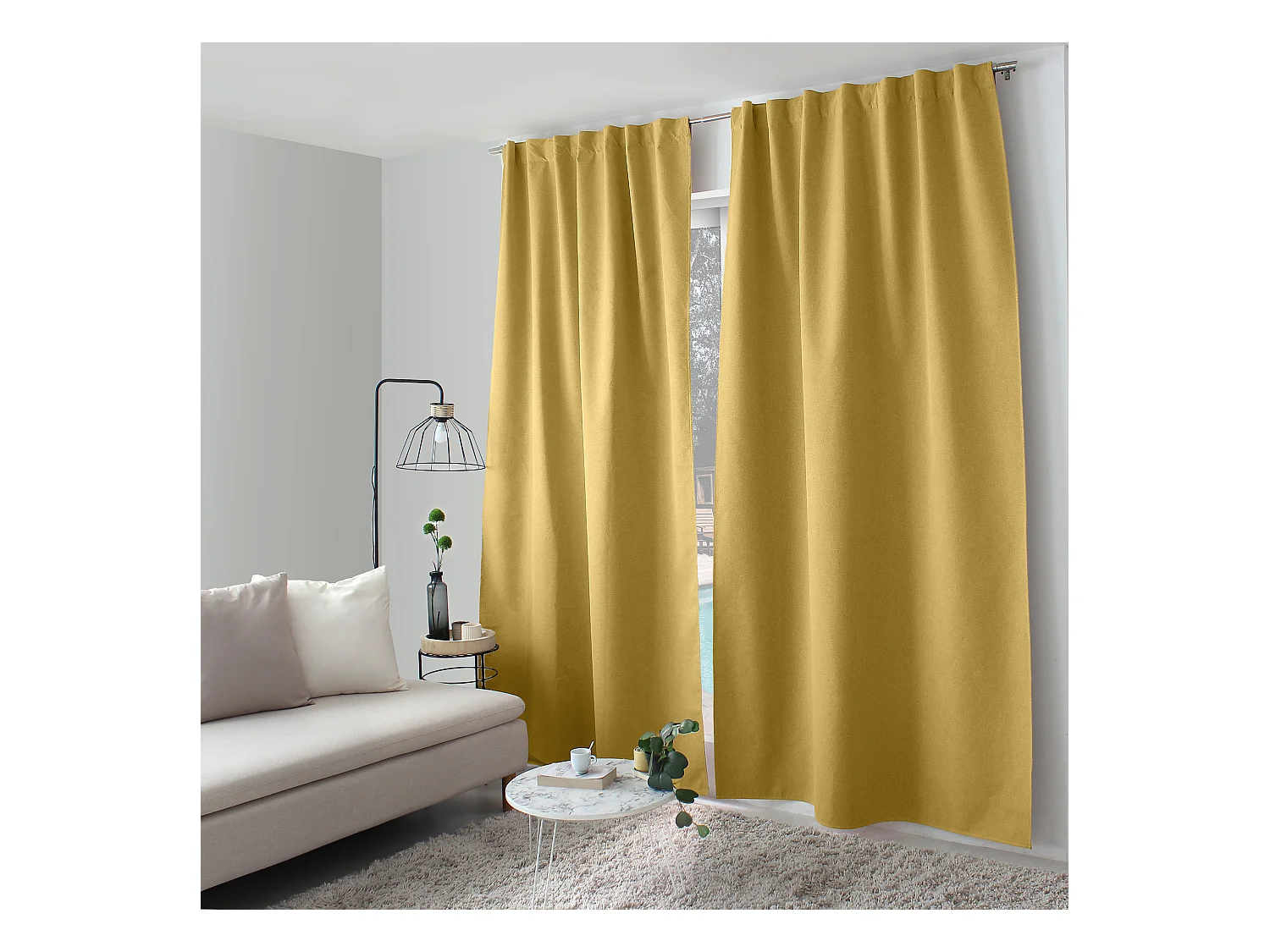 Lot de 2 Rideaux, 100% Occultant, 140x240cm, Jaune Moutarde, Pattes Cachées, Collection Eclipse