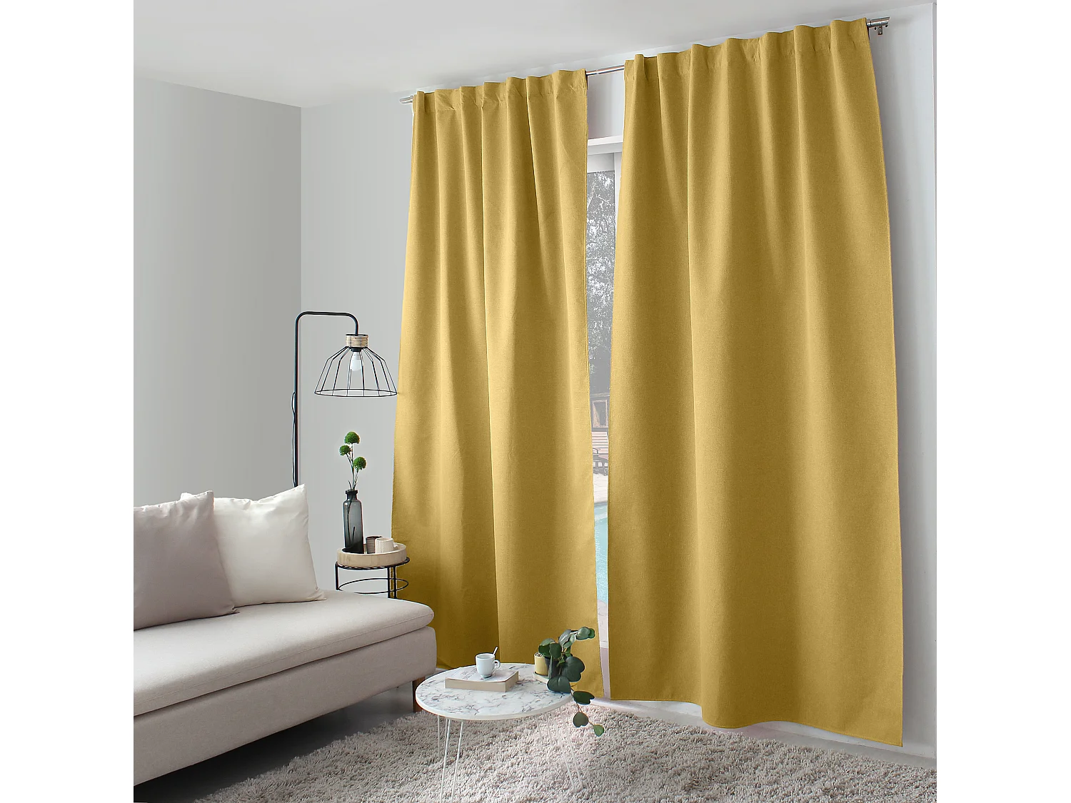 Lot de 2 Rideaux, 100% Occultant, 140x240cm, Pattes Cachées, Collection Eclipse, CMADECO - Jaune