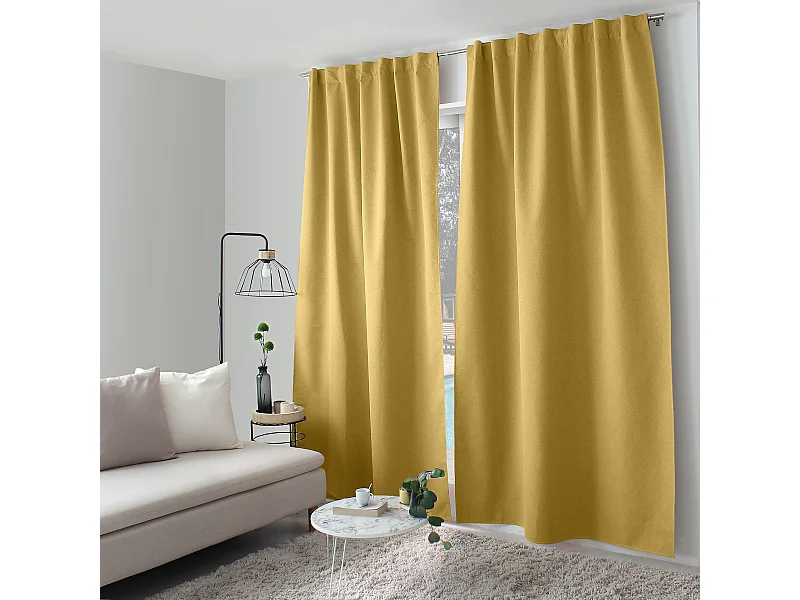 Lot de 2 Rideaux, 100% Occultant, 140x240cm, Jaune Moutarde, Pattes Cachées, Collection Eclipse