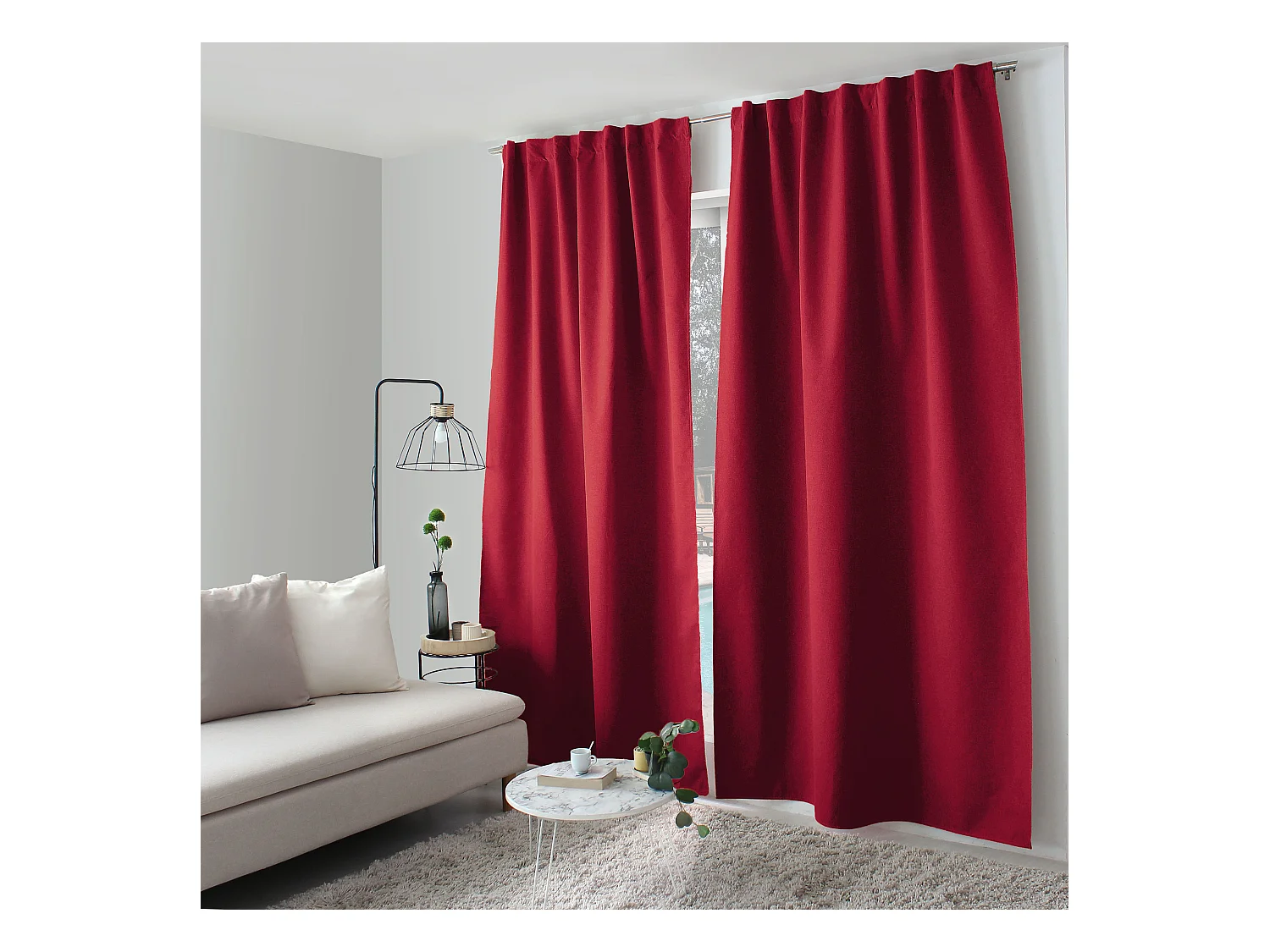 Lot de 2 Rideaux, 100% Occultant, 140x240cm, Rouge, Pattes Cachées, Collection Eclipse