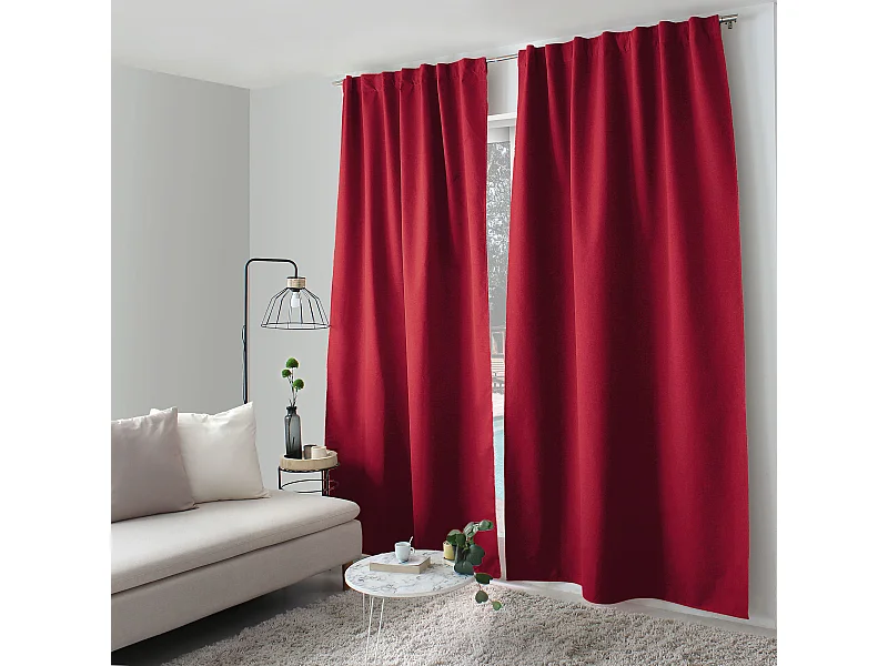 Lot de 2 Rideaux, 100% Occultant, 140x240cm, Rouge, Pattes Cachées, Collection Eclipse