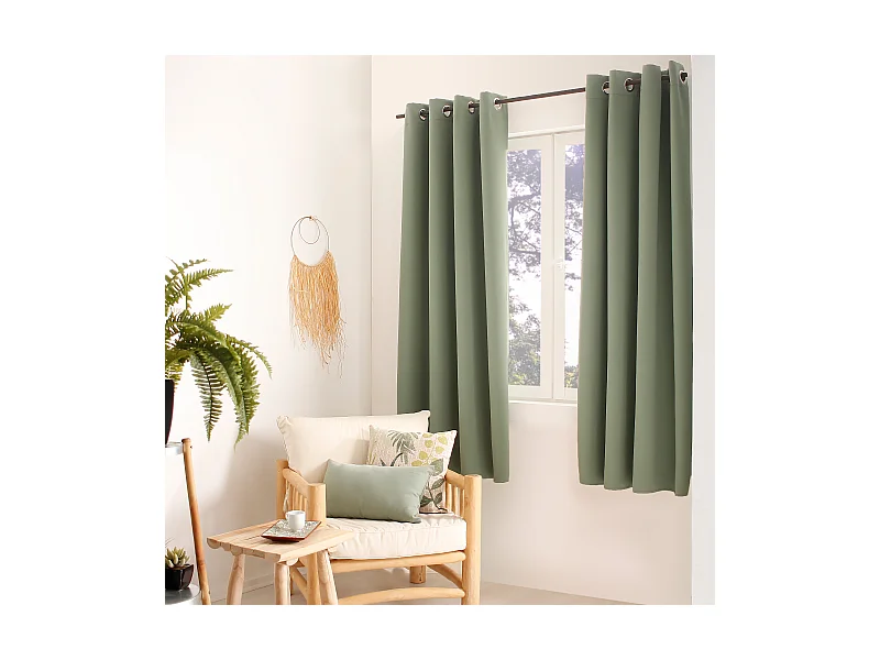 Lot de 2 rideaux occultant avec oeillets, vert argile, 140x180cm, 100% polyester, collection Réglisse