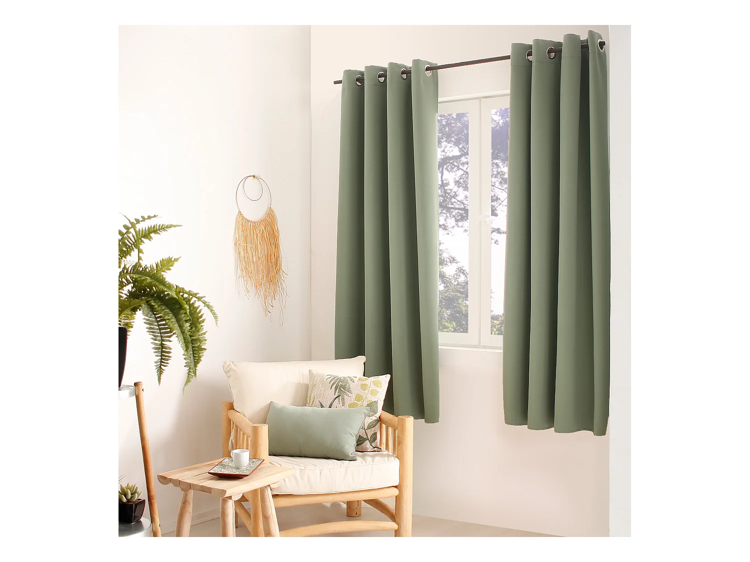 Set van 2 verduisterende gordijnen met zeilringen, kleigroen, 140x180cm, 100% polyester, Reglisse collectie