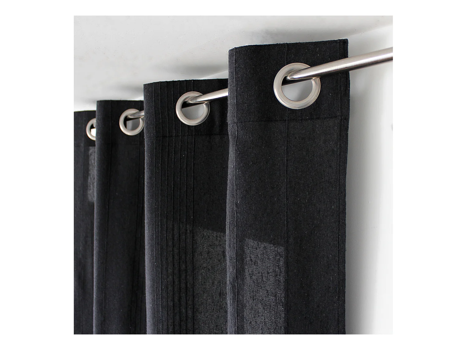 Lot de 2 rideaux à oeillets, 140x240cm, anthracite, coton recyclé, collection Bombay