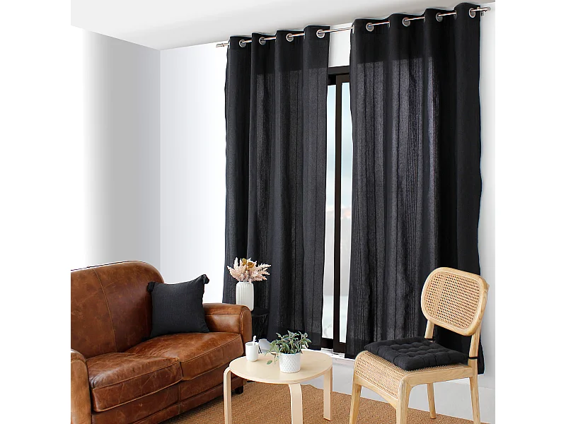 Lot de 2 rideaux à oeillets, 140x240cm, anthracite, coton recyclé, collection Bombay