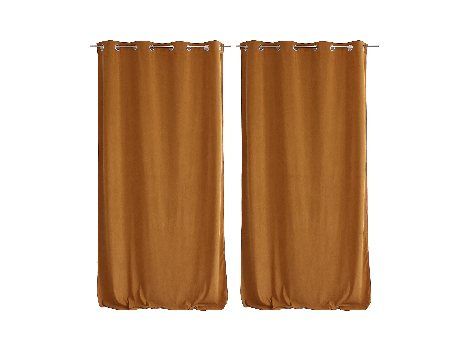 Lot de 2 Rideaux avec Œillets, Marron Café, Grande Hauteur, 140x260cm, Velours Ras, Collection Calin