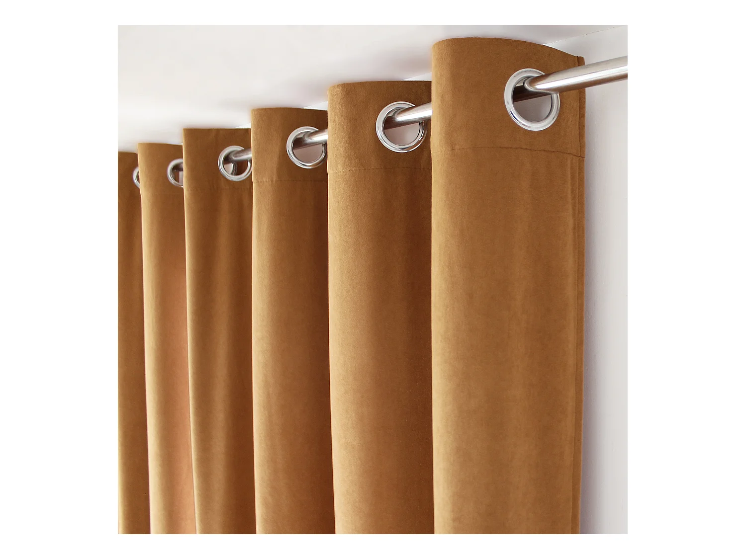 Lot de 2 Rideaux avec Œillets, Marron Café, Grande Hauteur, 140x260cm, Velours Ras, Collection Calin