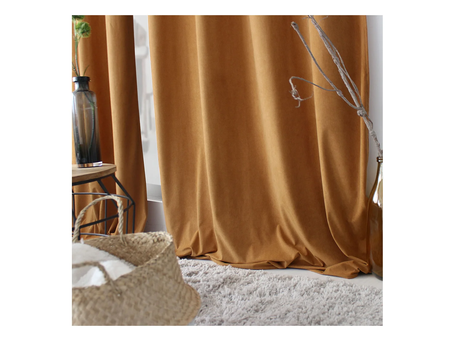 Lot de 2 Rideaux avec Œillets, Marron Café, Grande Hauteur, 140x260cm, Velours Ras, Collection Calin