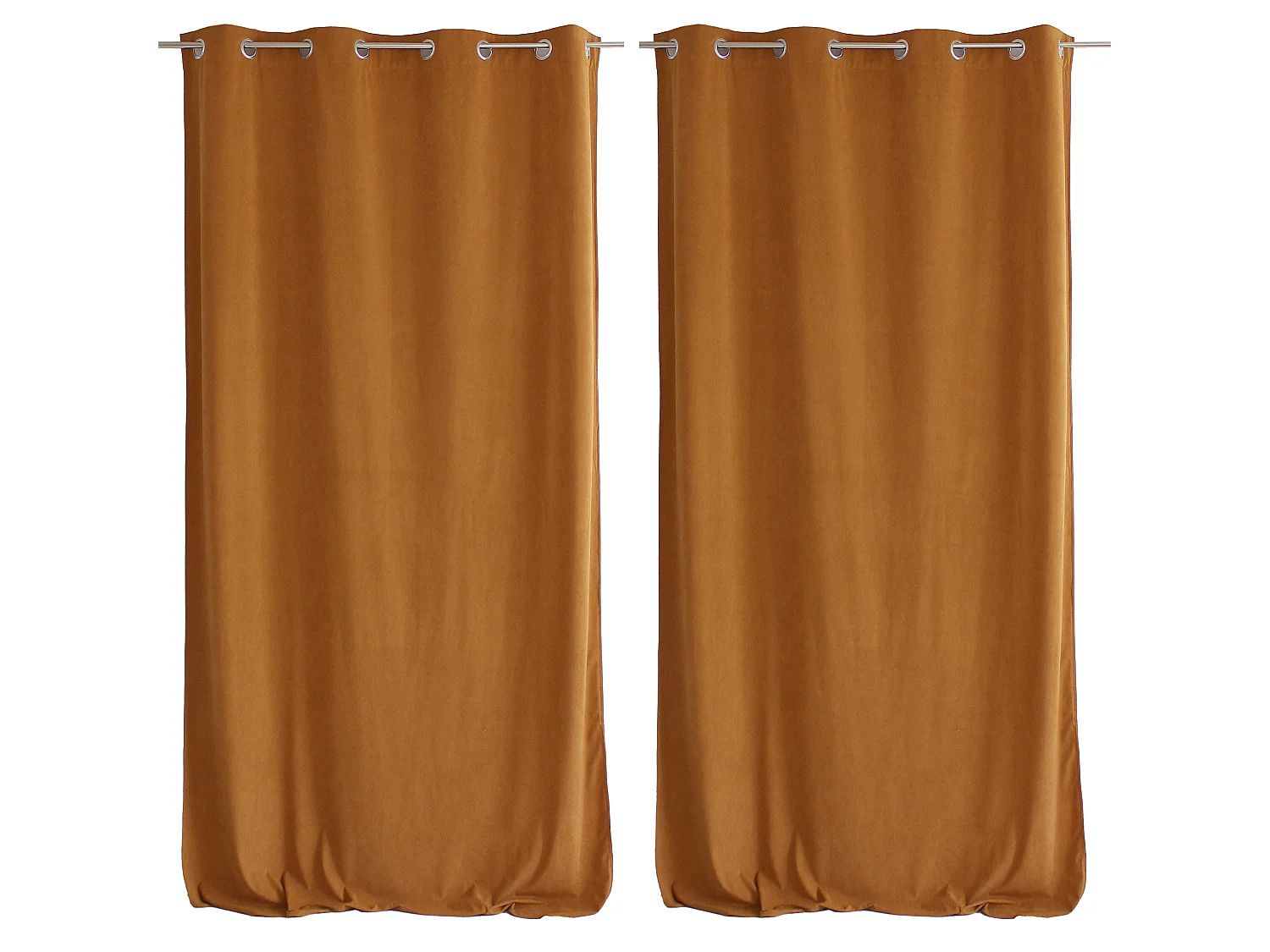 Lot de 2 Rideaux avec Œillets, Grande Hauteur, 140x260cm, Velours Ras, Collection Calin, CMADECO - Orange