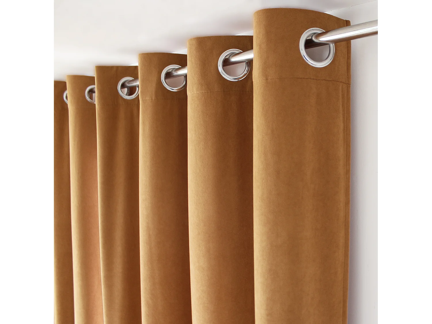 Lot de 2 Rideaux avec Œillets, Grande Hauteur, 140x260cm, Velours Ras, Collection Calin, CMADECO - Orange