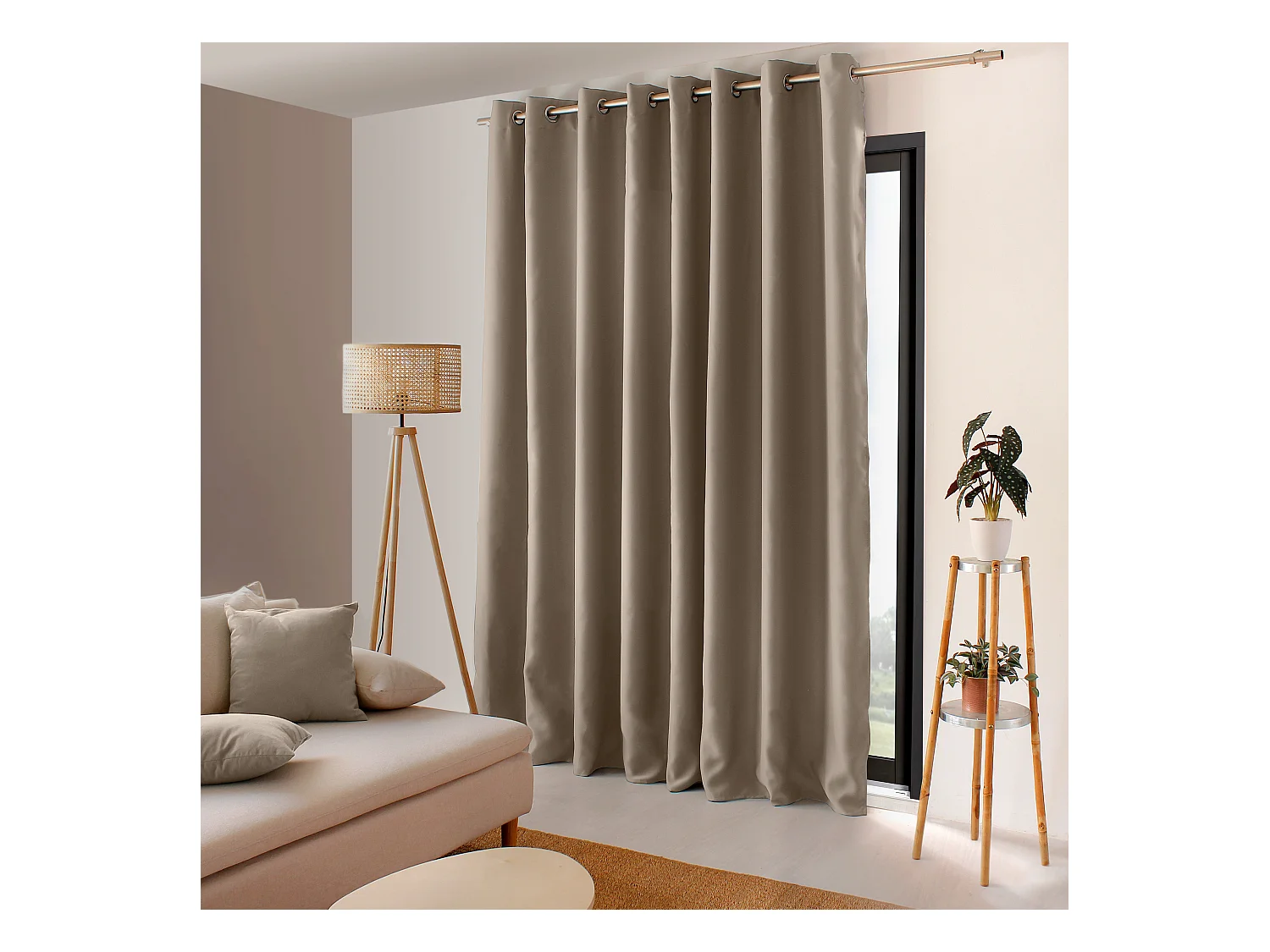 Lot de 2 Rideaux Occultant avec Œillets, Naturel, Grande largeur, 300x240cm, 100% polyester, Collection Réglisse