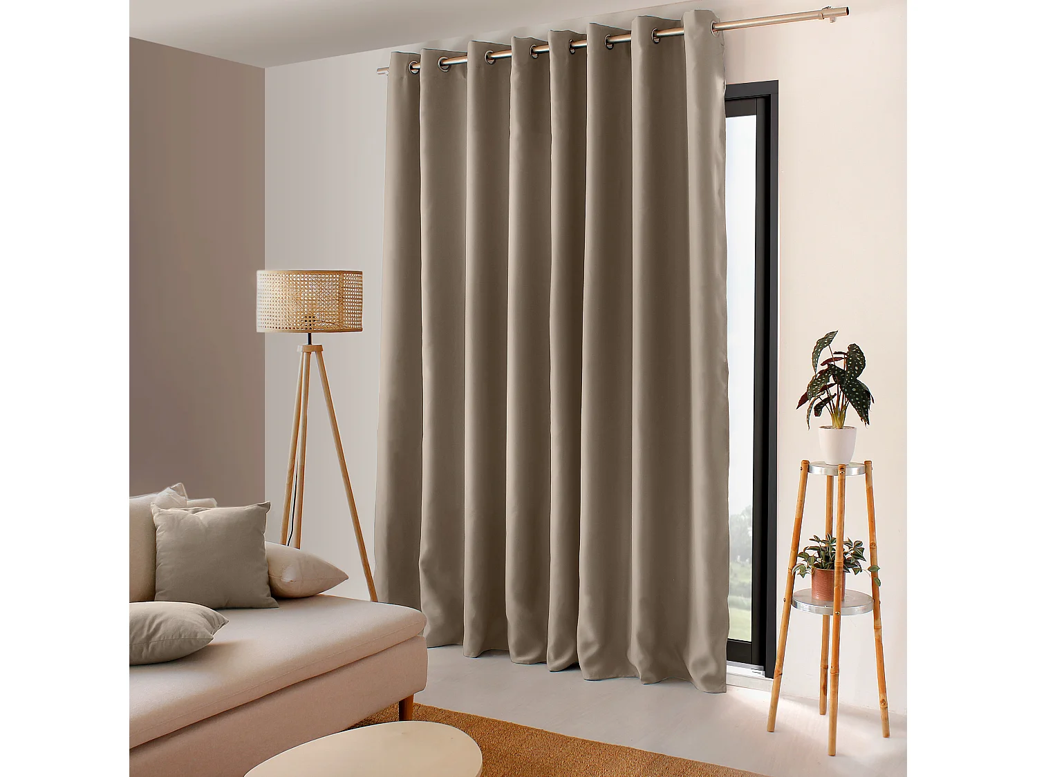 Lot de 2 Rideaux Occultant avec Œillets, Naturel, Grande largeur, 300x240cm, 100% polyester, Collection Réglisse