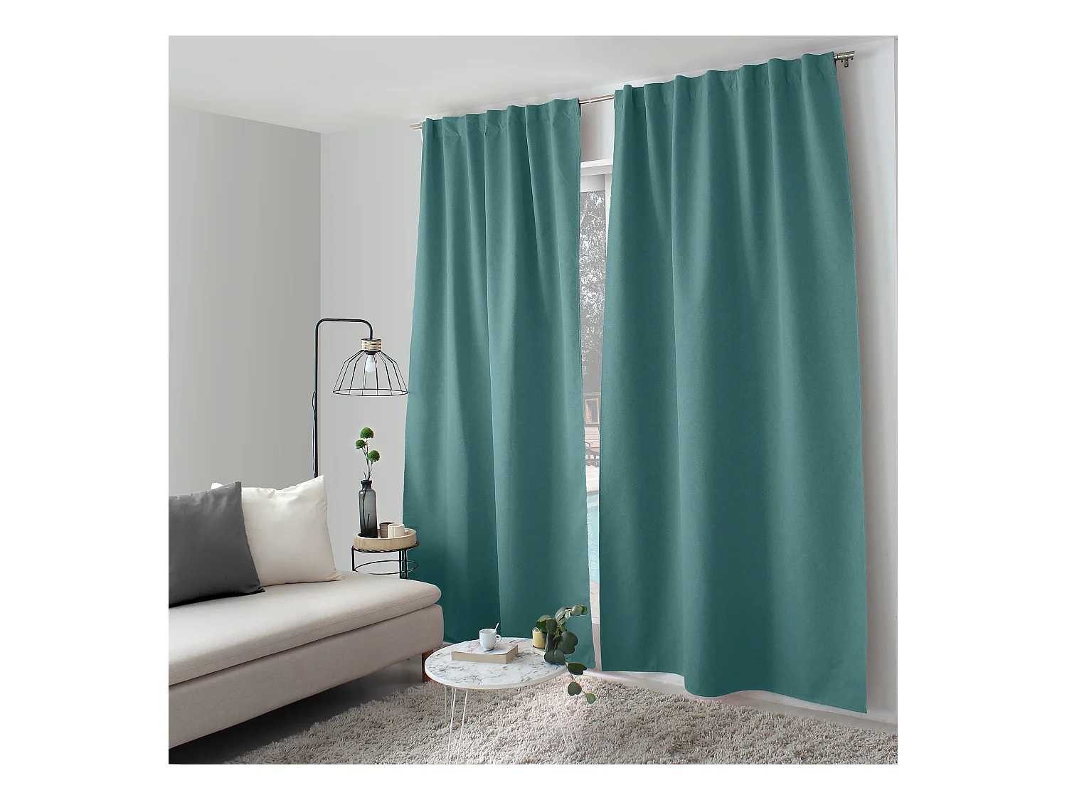 Lot de 2 Rideaux, 100% Occultant, 140x240cm, Vert, Pattes Cachées, Collection Eclipse