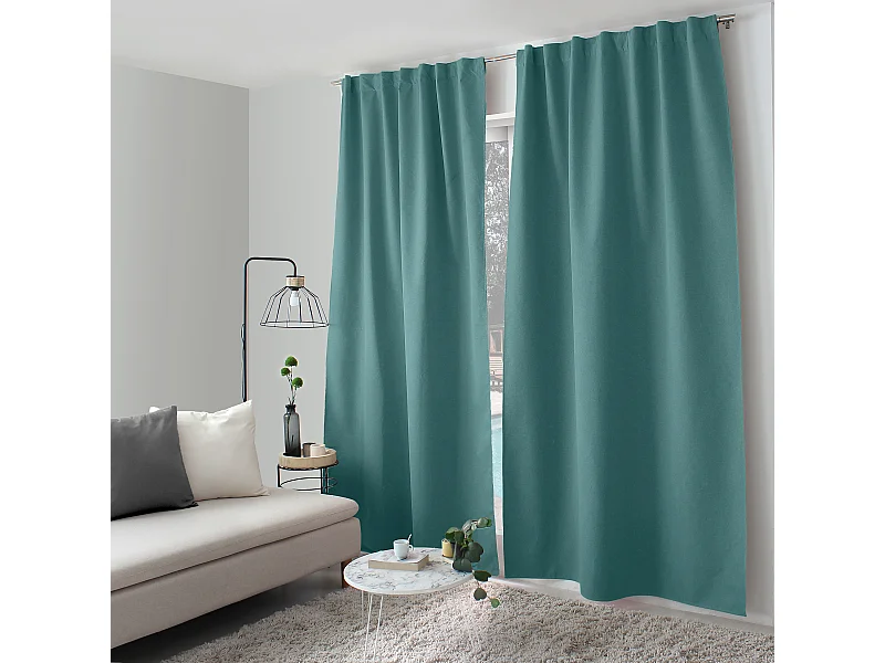 Lot de 2 Rideaux, 100% Occultant, 140x240cm, Vert, Pattes Cachées, Collection Eclipse