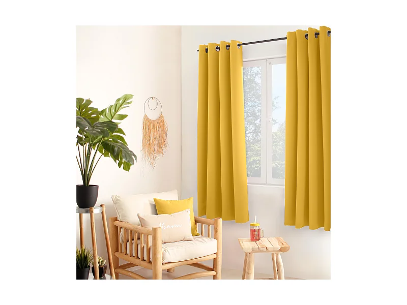 Lot de 2 rideaux occultant avec oeillets, jaune, 140x180cm, 100% polyester, collection Réglisse