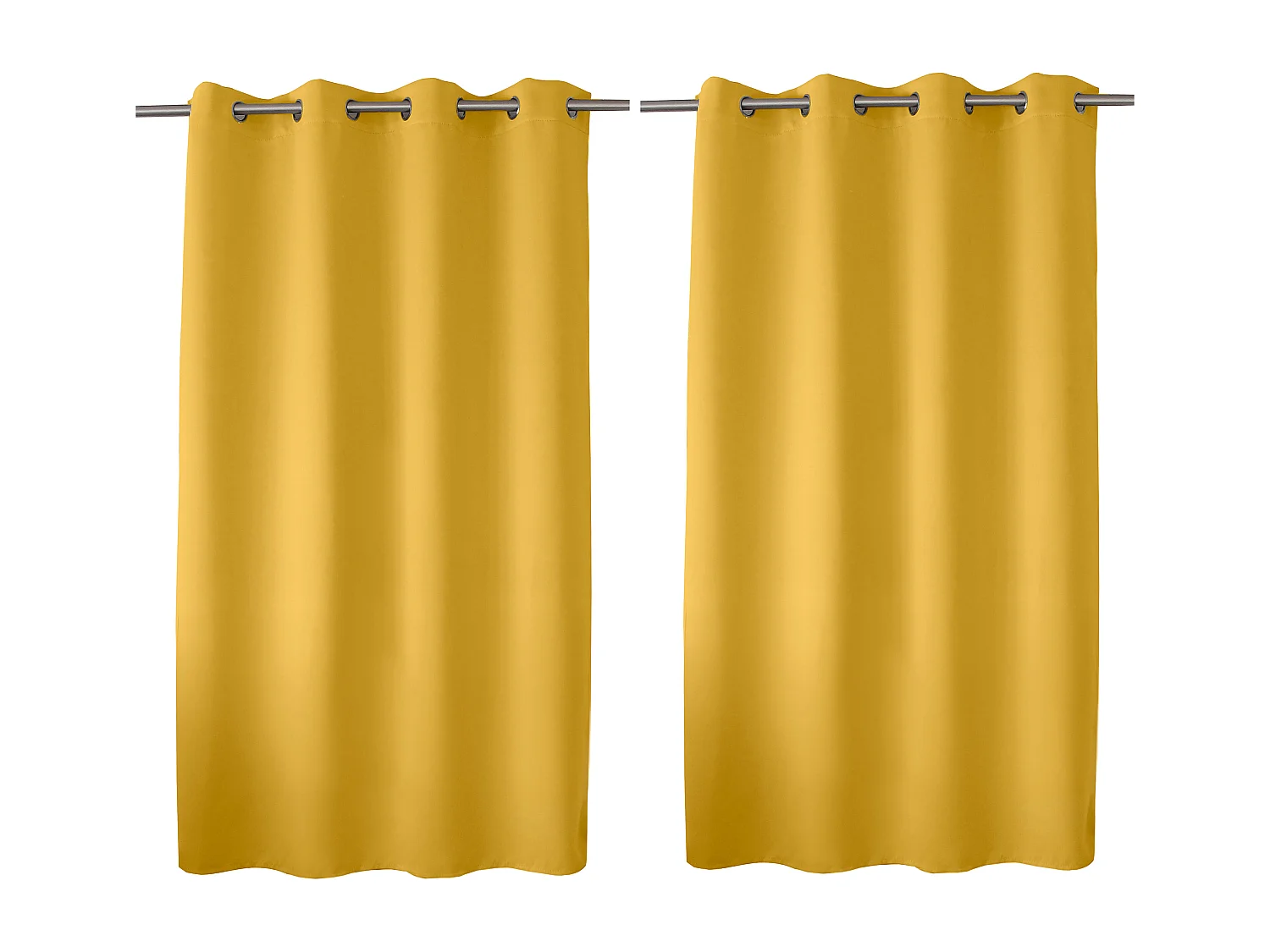 Set van 2 verduisterende gordijnen met zeilringen, geel, 140x180cm, 100% polyester, Reglisse collectie