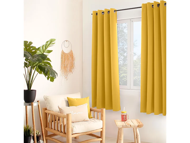Lot de 2 rideaux occultant avec oeillets, jaune, 140x180cm, 100% polyester, collection Réglisse