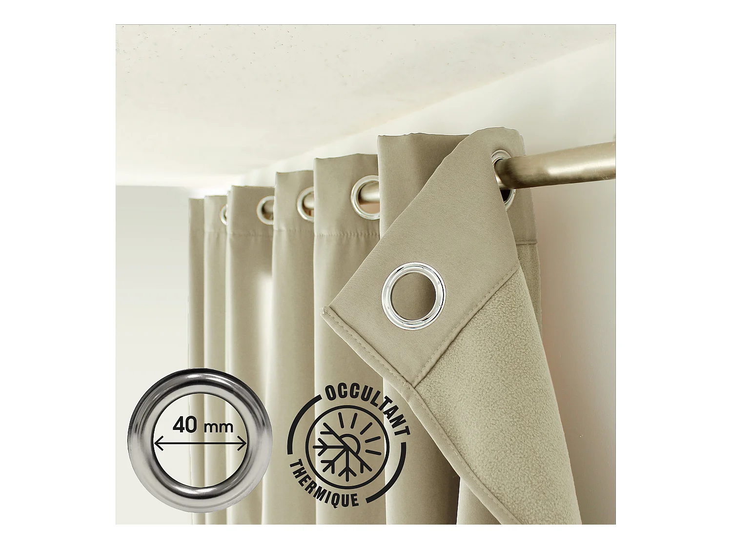 Lot de 2 rideaux thermique avec oeillets, vert gris, 135x240cm, collection Glacier