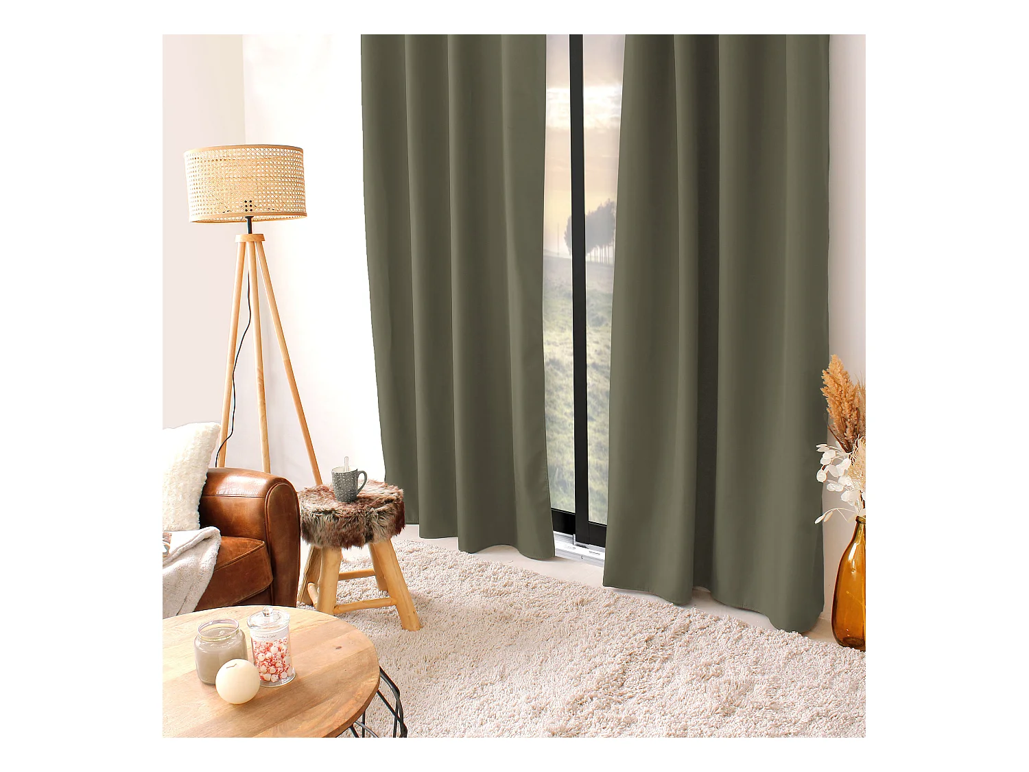 Lot de 2 rideaux thermique avec oeillets, vert gris, 135x240cm, collection Glacier