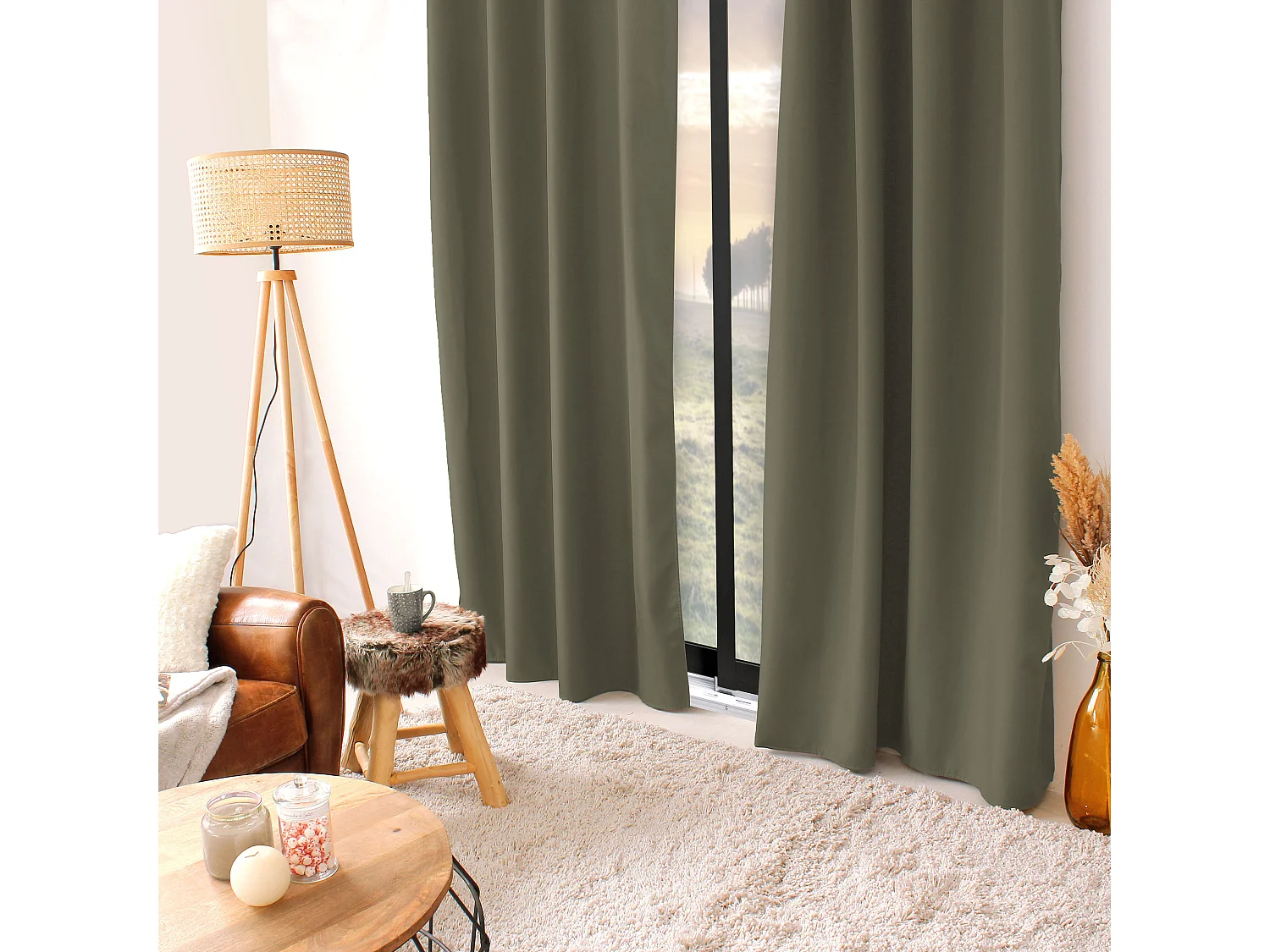 Set van 2 thermische gordijnen met zeilringen, groengrijs, 135x240cm, collectie Glacier