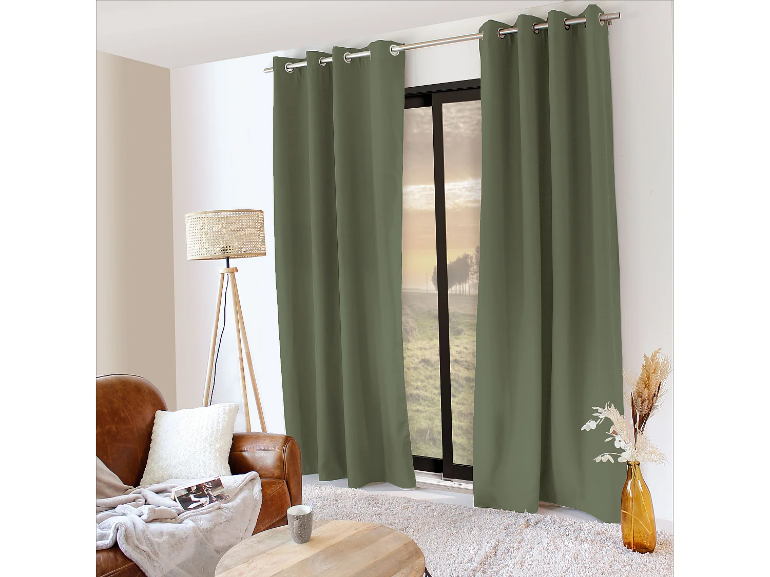 LOT de 2 Rideaux Thermique, 135x240cm, Collection Glacier, CMADECO - Vert