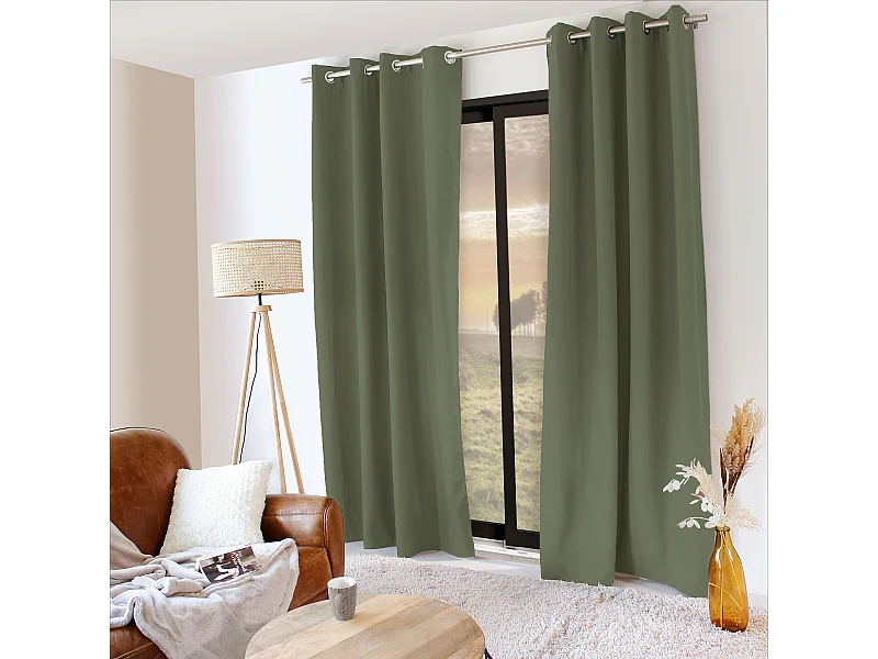 Lot de 2 rideaux thermique avec oeillets, vert gris, 135x240cm, collection Glacier