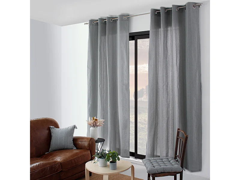 Lot de 2 rideaux à oeillets, 140x240cm, gris, coton recyclé, collection Bombay