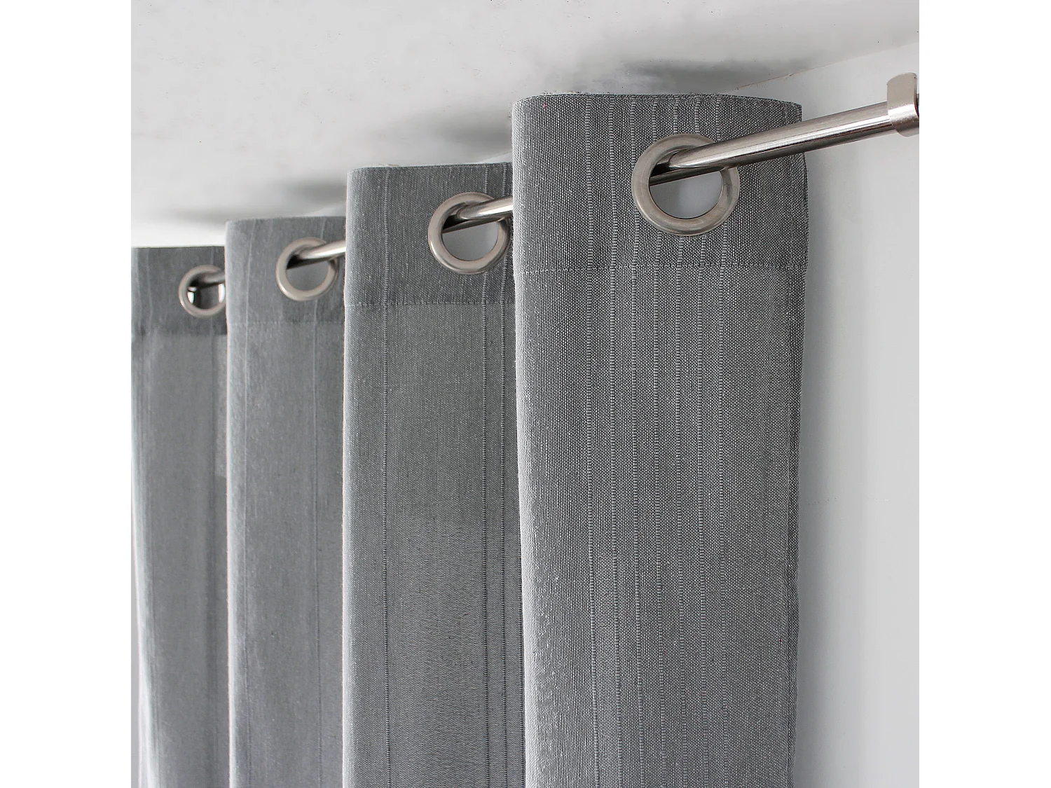 Lot de 2 rideaux à oeillets, 140x240cm, gris, coton recyclé, collection Bombay