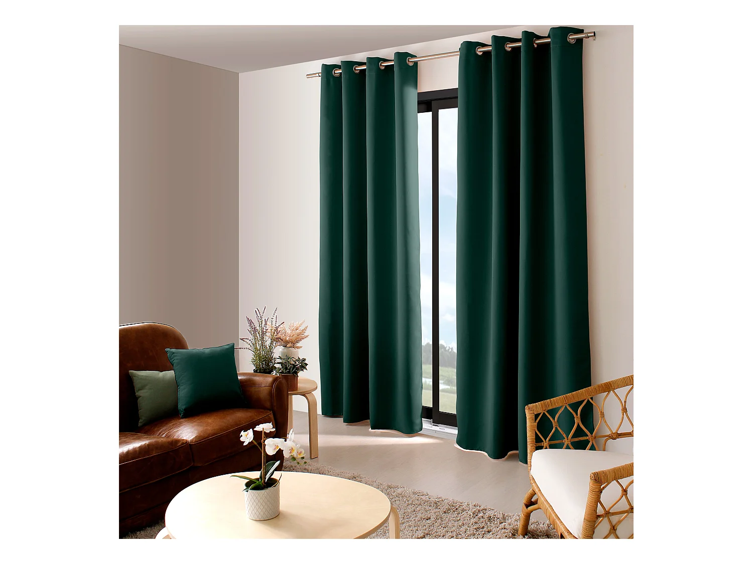 2 rideaux occultant à œillets, vert foncé, 140x240cm, 100% polyester, collection Réglisse