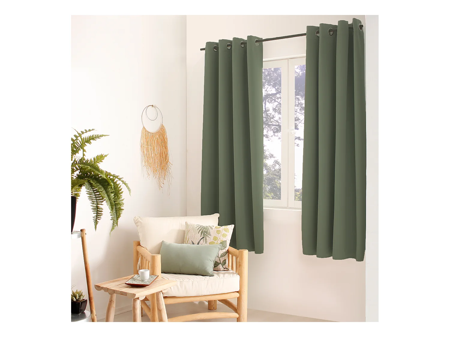 Lot de 2 rideaux thermique avec oeillets, vert gris, 135x180cm, 100% polyester, collection Glacier