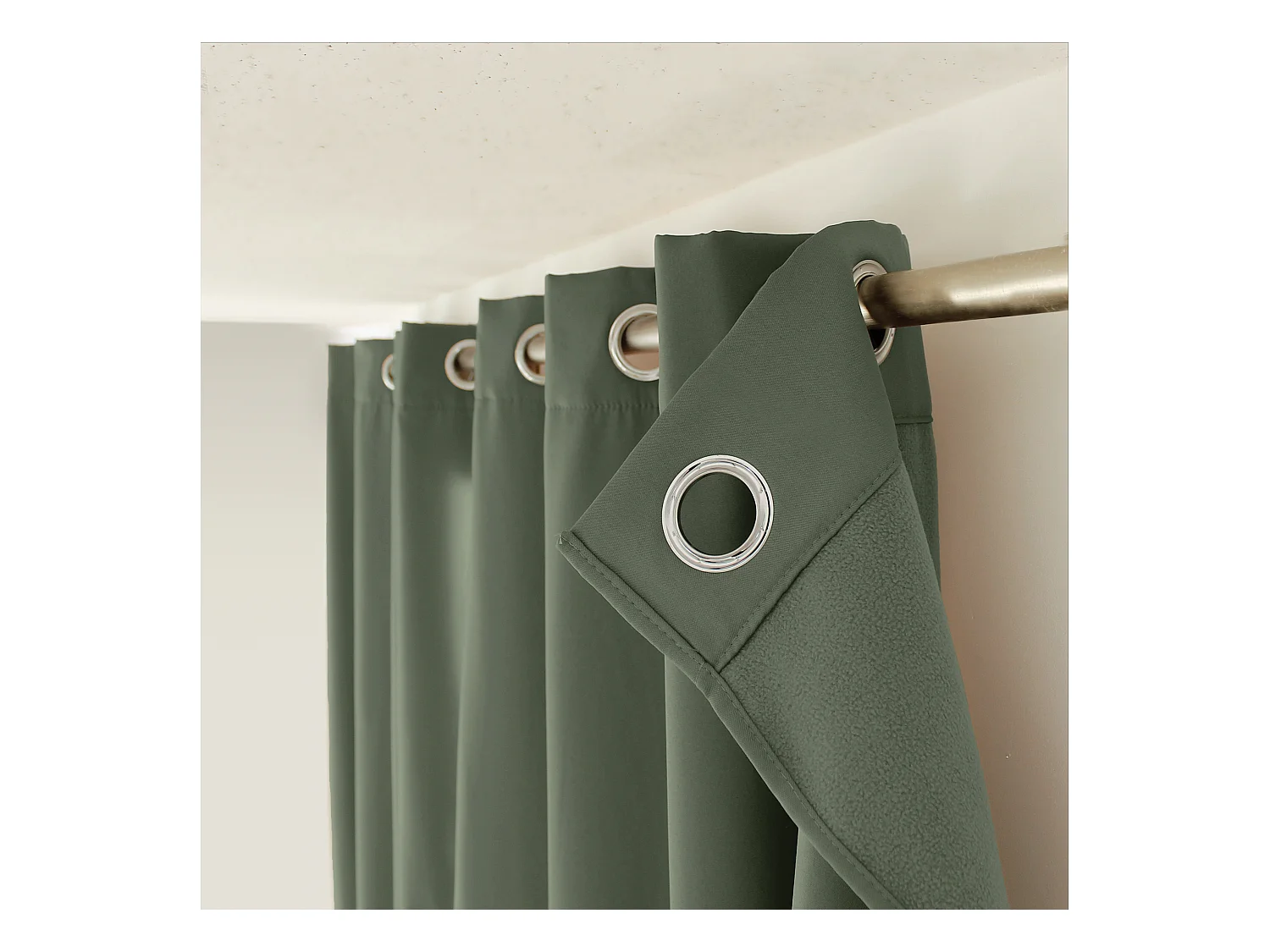 Lot de 2 rideaux thermique avec oeillets, vert gris, 135x180cm, 100% polyester, collection Glacier