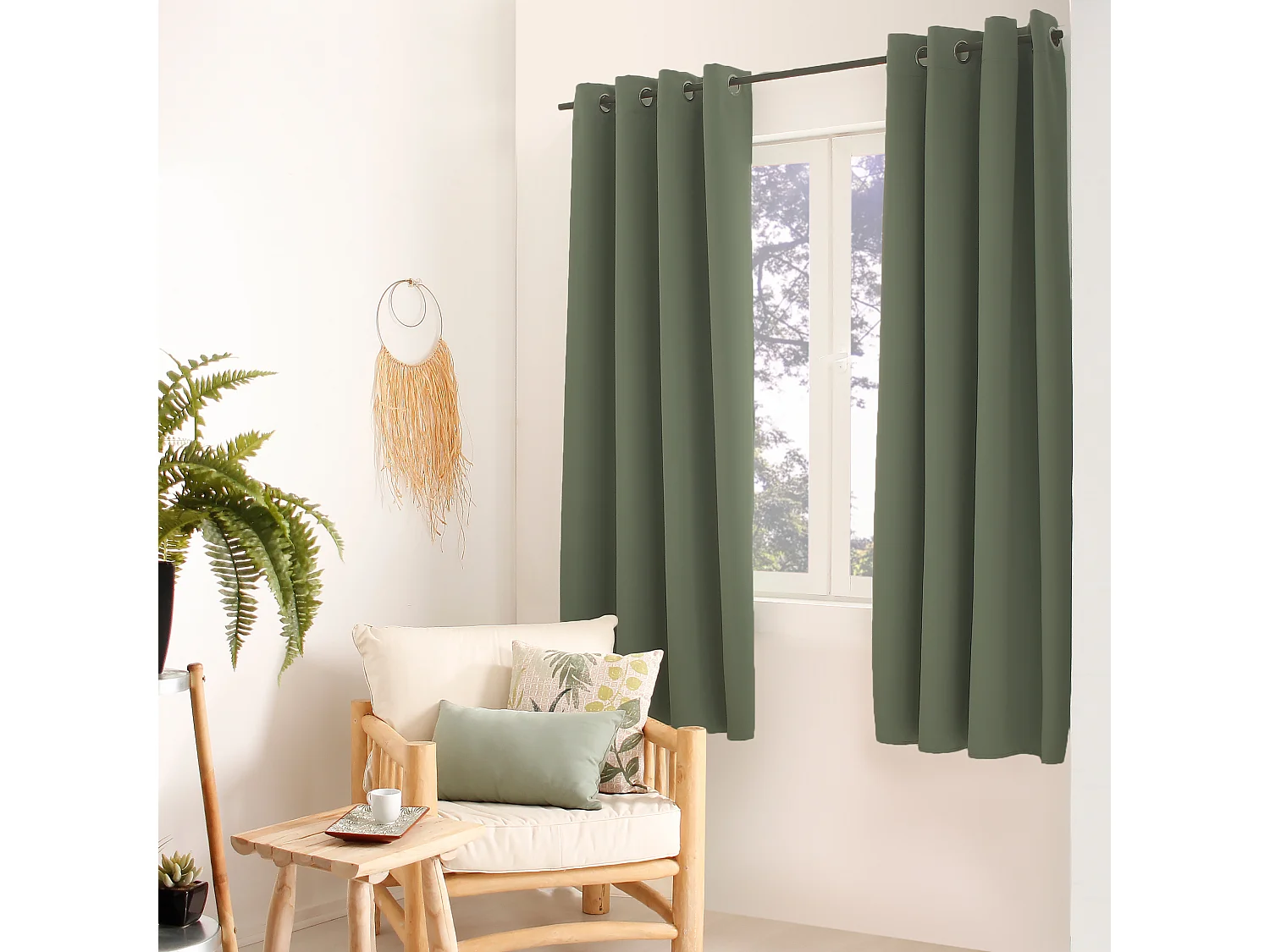 Lot de 2 rideaux thermique avec oeillets, vert gris, 135x180cm, 100% polyester, collection Glacier