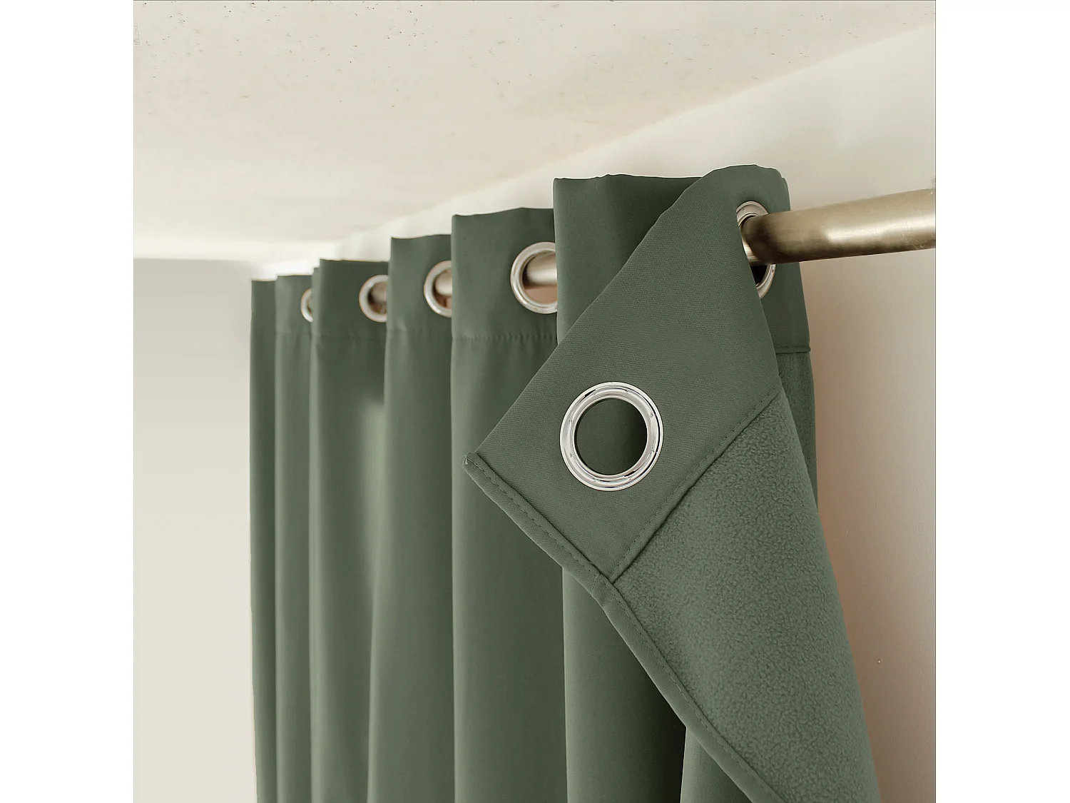 Lot de 2 rideaux thermique avec oeillets, vert gris, 135x180cm, 100% polyester, collection Glacier