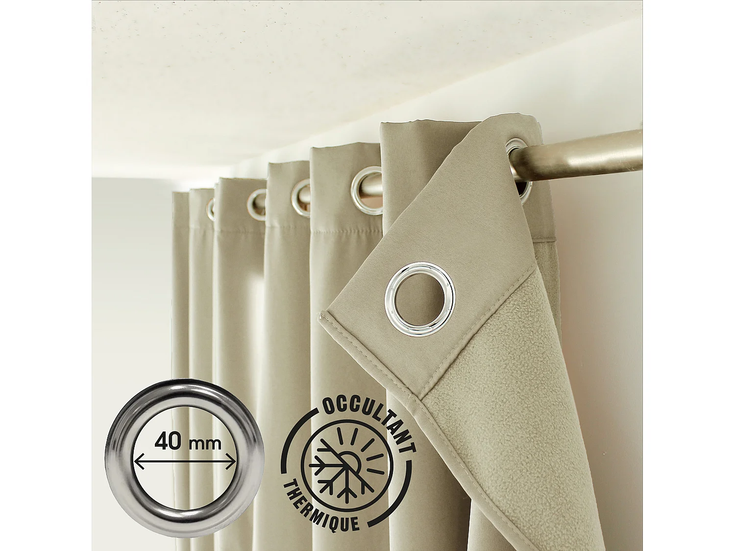 Set van 2 thermische gordijnen met zeilringen, zwart, 140x180cm, 100% polyester, Glacier collectie