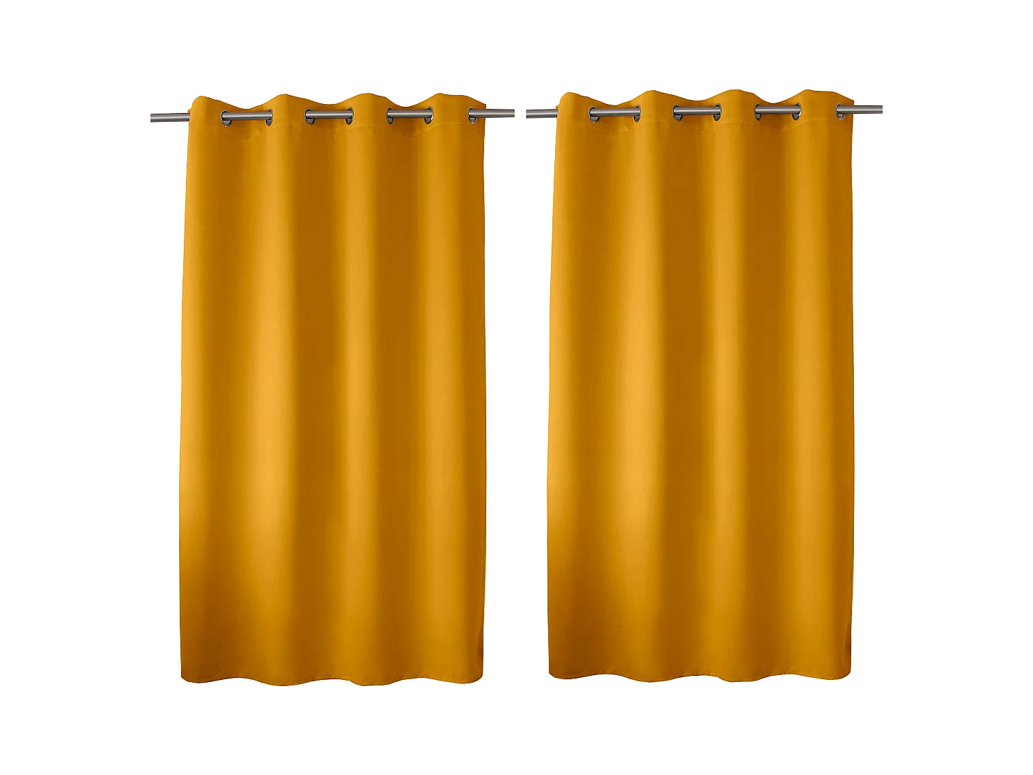 Set van 2 verduisterende gordijnen met zeilringen, mosterdgeel, 140x180cm, 100% polyester, Reglisse collectie