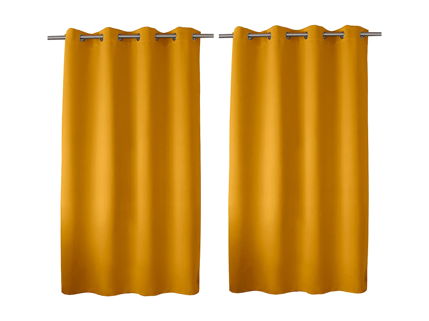 Set van 2 verduisterende gordijnen met zeilringen, mosterdgeel, 140x180cm, 100% polyester, Reglisse collectie