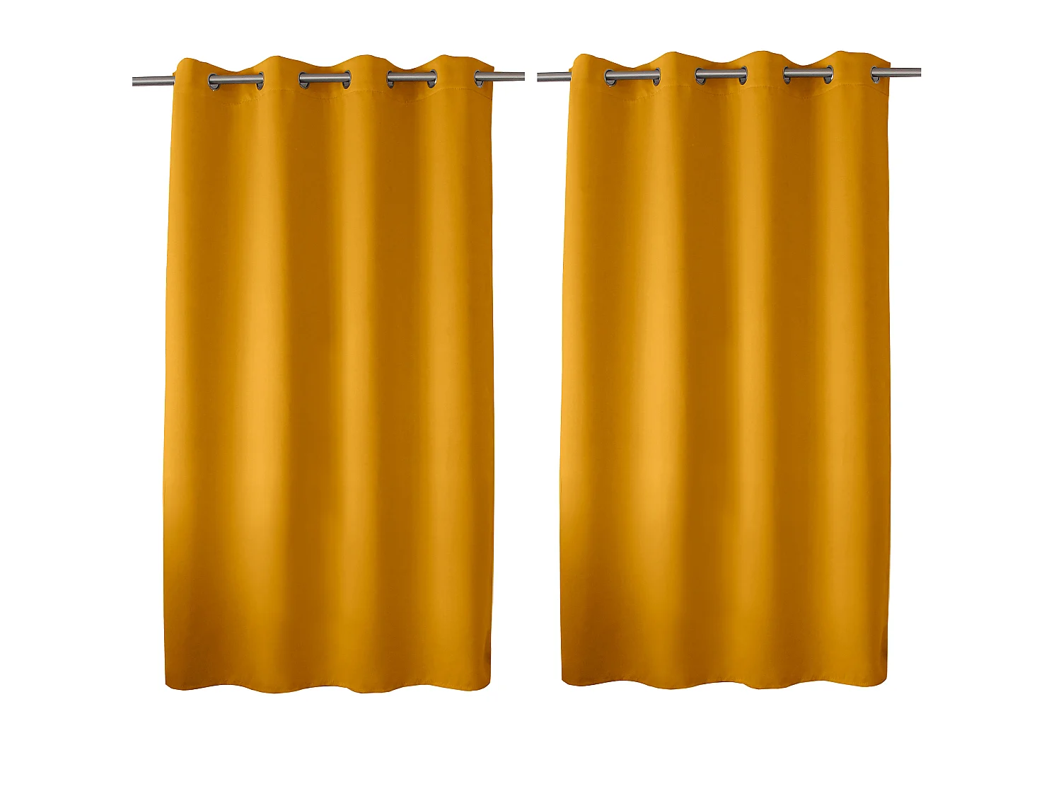 Set van 2 verduisterende gordijnen met zeilringen, mosterdgeel, 140x180cm, 100% polyester, Reglisse collectie