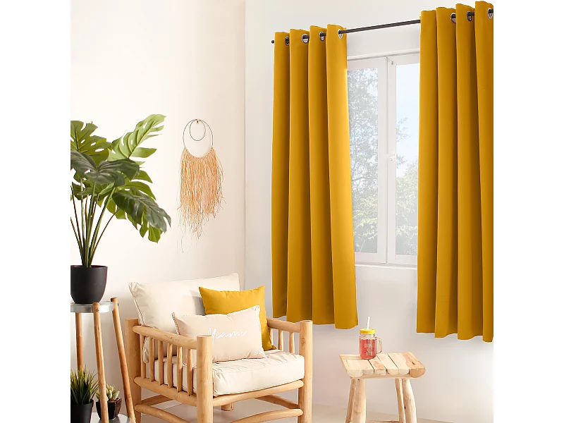 Lot de 2 rideaux occultant avec oeillets, jaune moutarde, 140x180cm, 100% polyester, collection Réglisse
