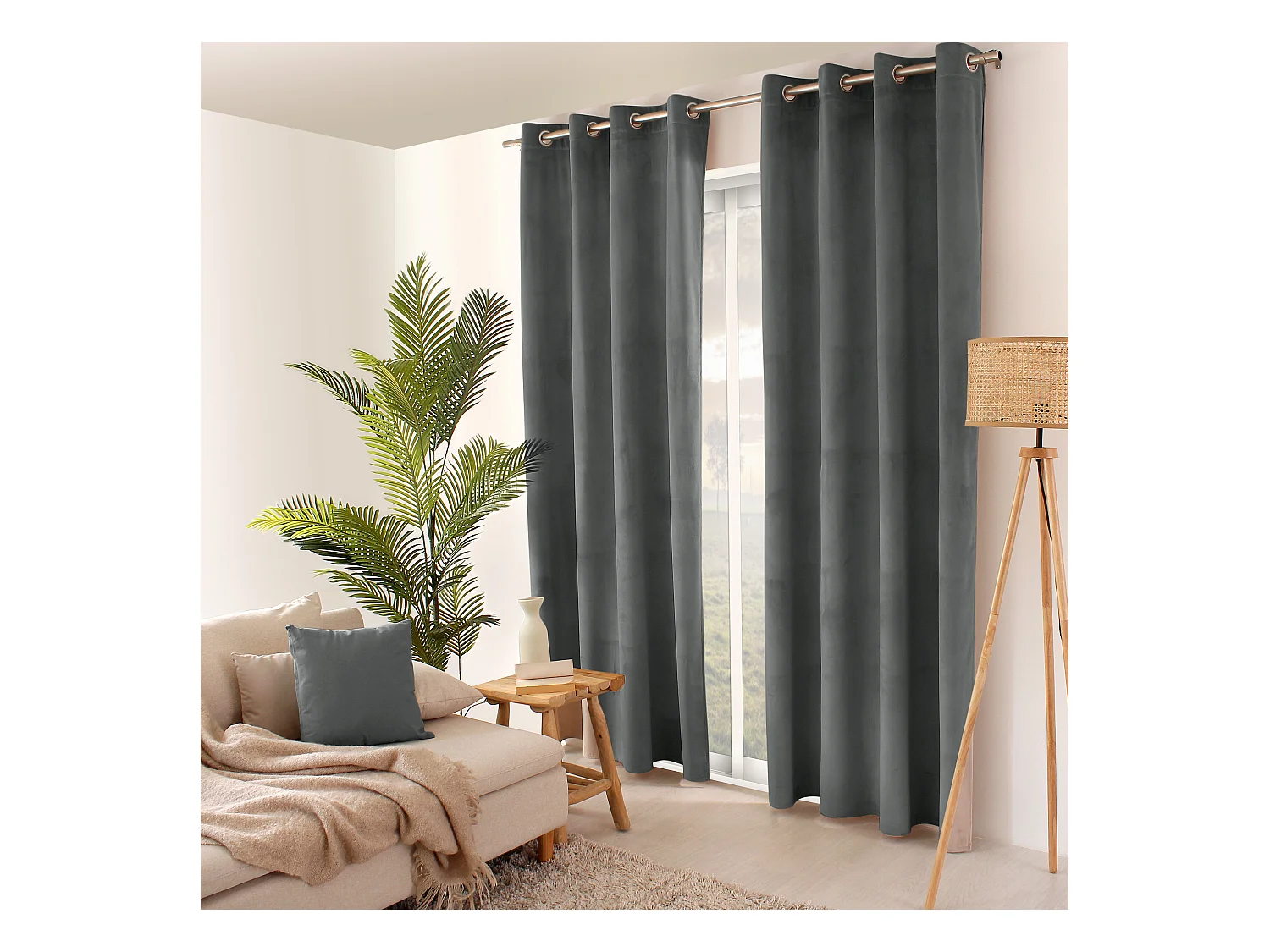 Lot de 2 rideaux avec oeillets, 140x240cm, gris, velours, collection Nounours