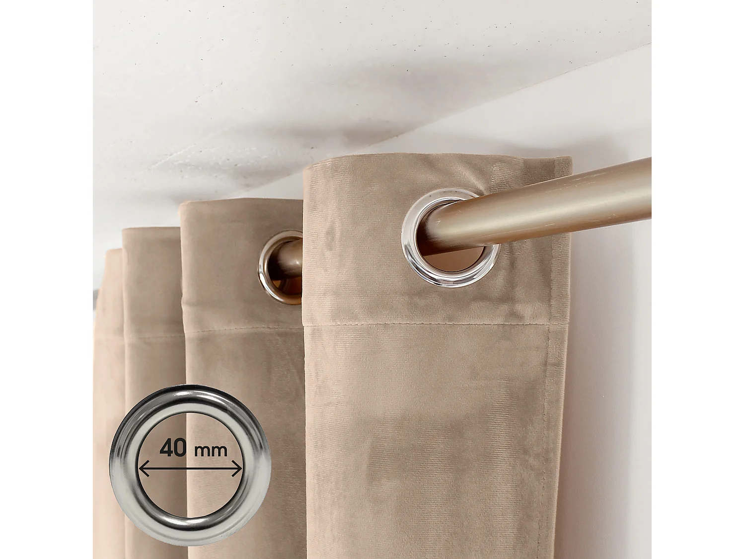 Lot de 2 rideaux avec oeillets, 140x240cm, gris, velours, collection Nounours