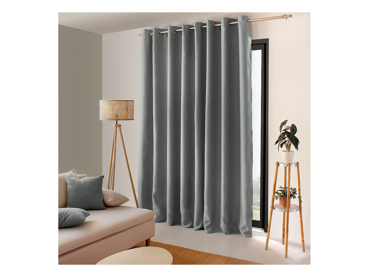 Lot de 2 Rideaux Occultant avec Œillets, Gris, Grande largeur, 300x240cm, 100% polyester, Collection Réglisse